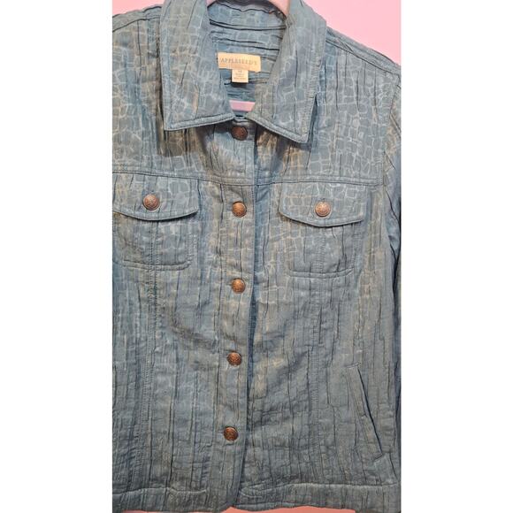 Appleseed's Women's Quilted Button Up Shiny Krinkle Blue Blazer Jacket Size 14 - Picture 5 of 8